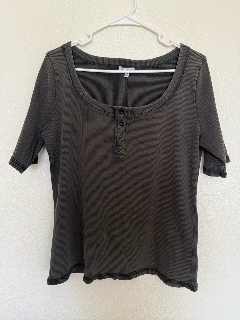 White Birch Ribbed Knit Henley Top